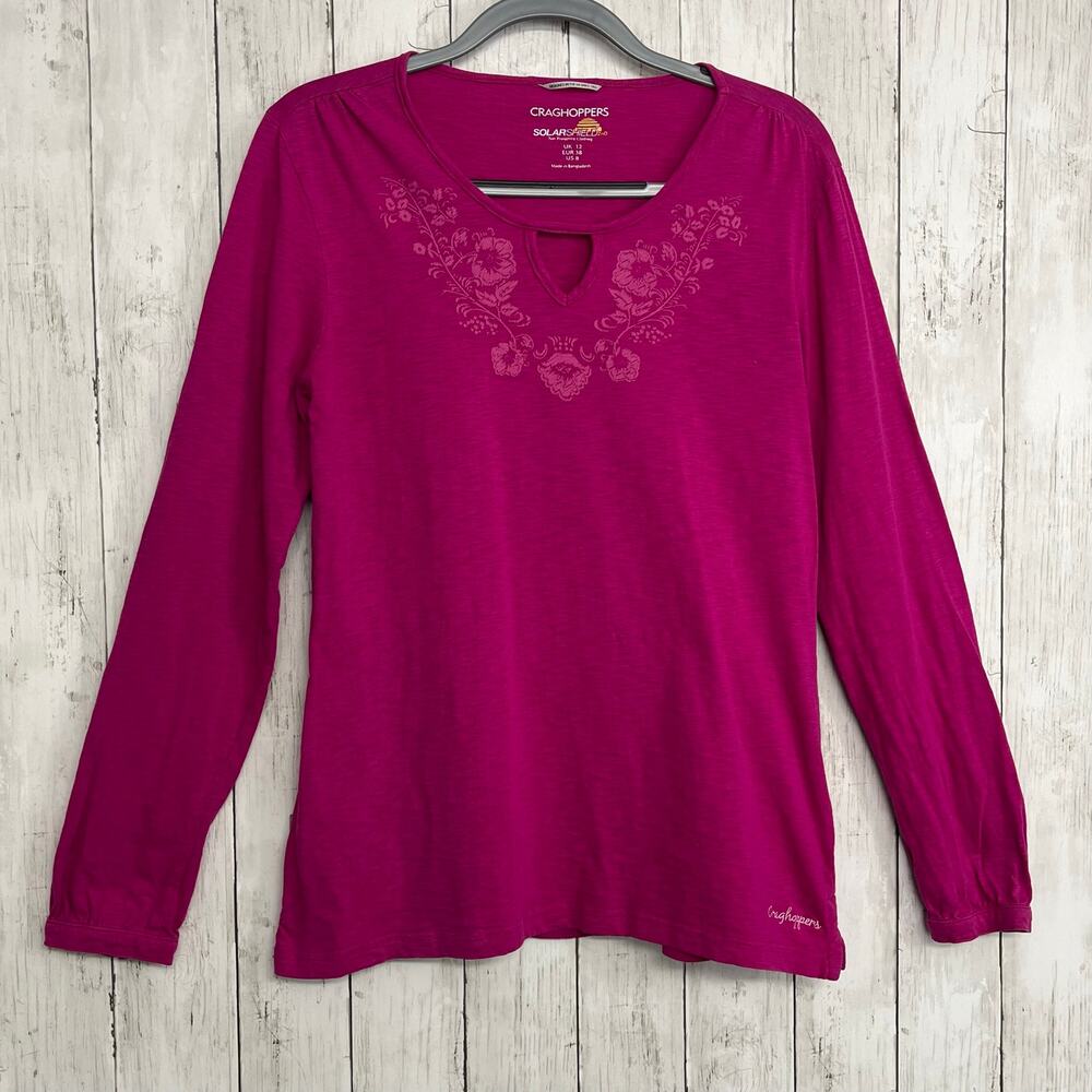 Craghoppers SolarShield Pink Floral Shirt Womens 8 Long Sleeve Sun Protection